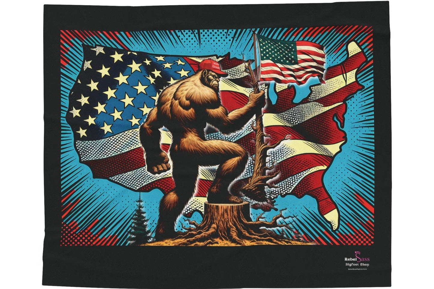 Our Land - Design -Bigfoot Patriot- Velveteen Plush Blanket