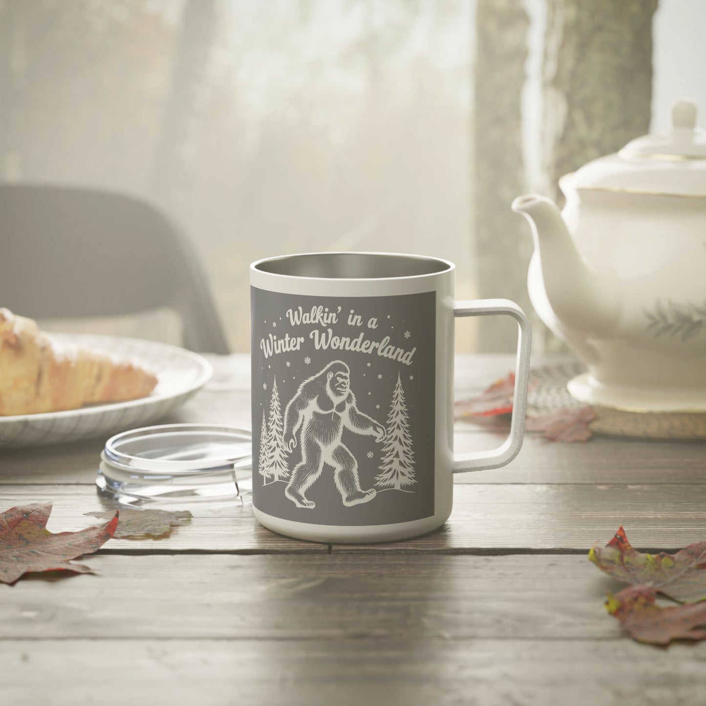 "Walking In A Winter Wonderland"-  Bigfoot Sasquatch Christmas- Insulated Coffee Mug, 10oz