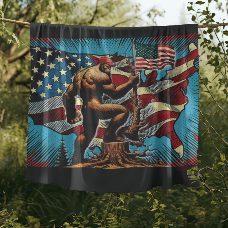 Our Land - Design -Bigfoot Patriot- Velveteen Plush Blanket