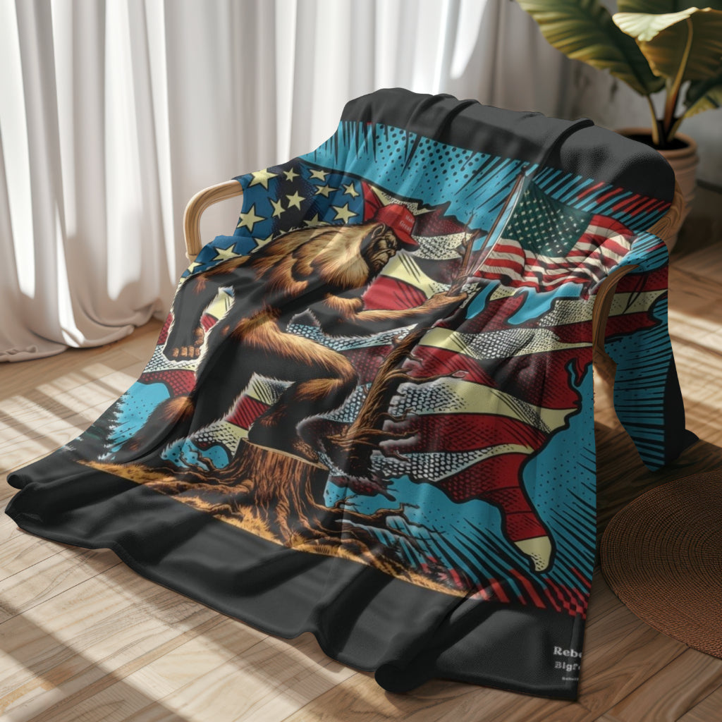 Our Land - Design -Bigfoot Patriot- Velveteen Plush Blanket