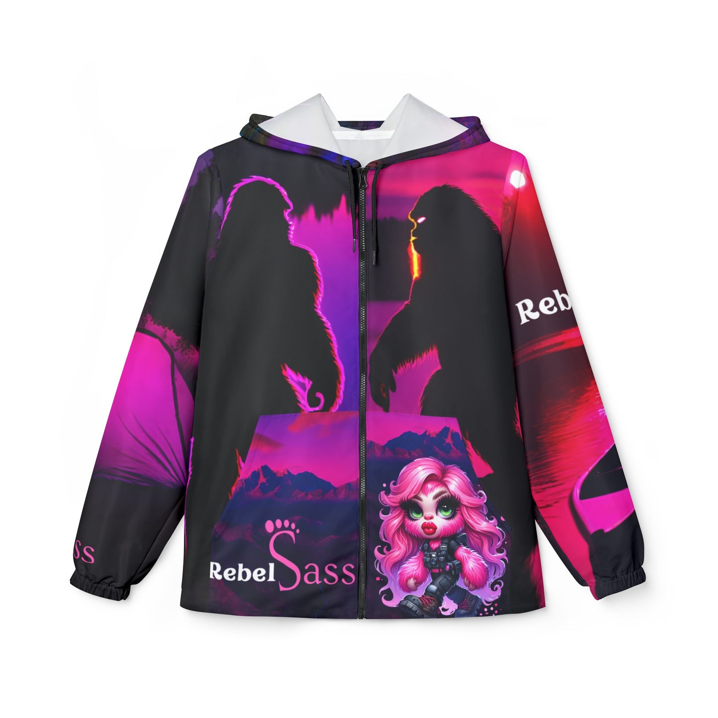 Neon Bigfoot Windbreaker Jacket- Rebel Sass.  (AOP)