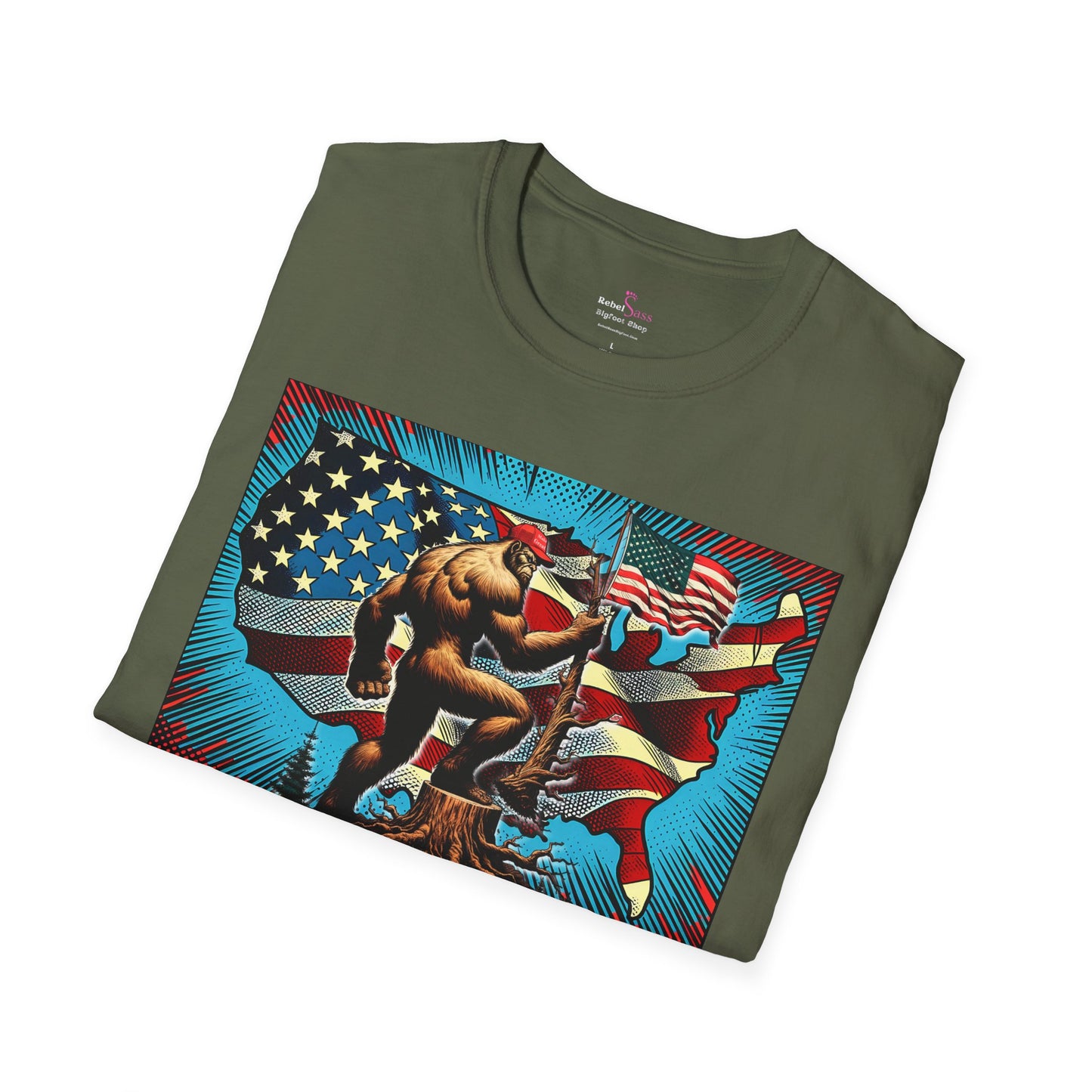 Our Land - Design- Patriotic Bigfoot - Unisex Short Sleeve T-Shirt