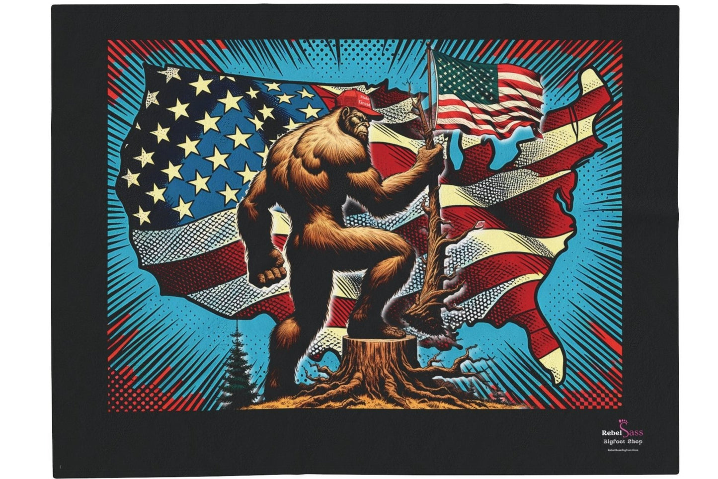 Our Land - Design -Bigfoot Patriot- Velveteen Plush Blanket