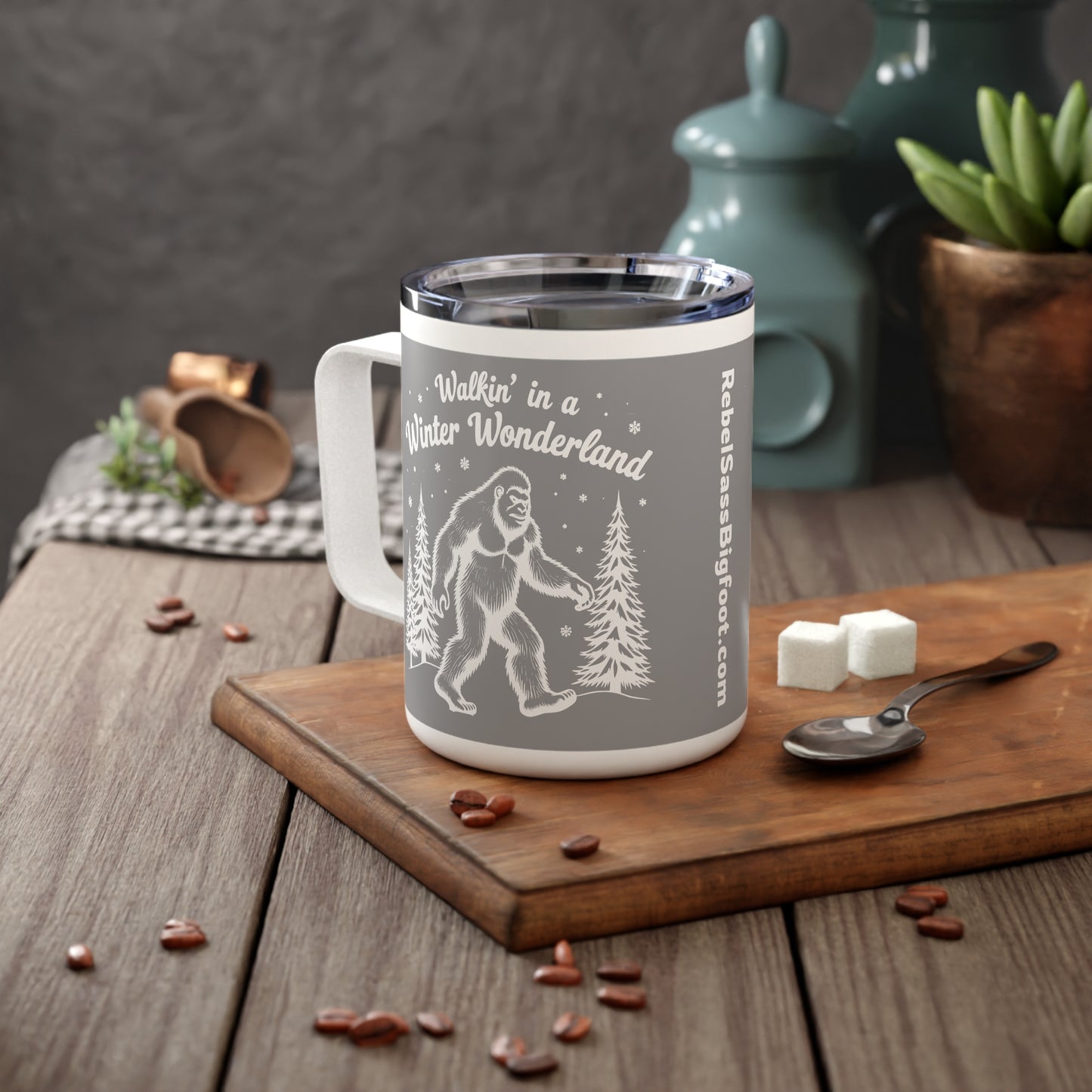 "Walking In A Winter Wonderland"-  Bigfoot Sasquatch Christmas- Insulated Coffee Mug, 10oz