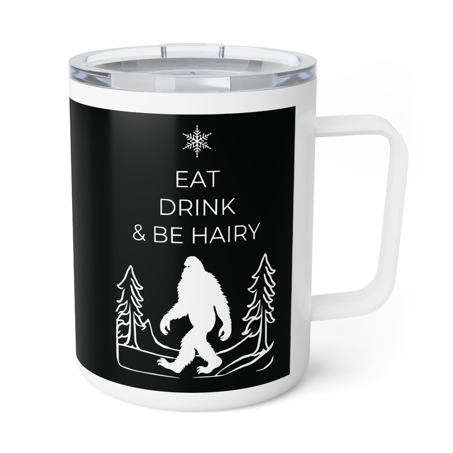 "Eat Drink & Be Hairy" -  Bigfoot Sasquatch Christmas- Insulated Coffee Mug, 10oz