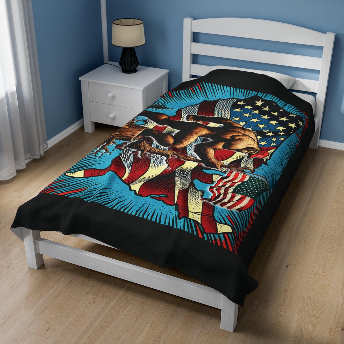 Our Land - Design -Bigfoot Patriot- Velveteen Plush Blanket