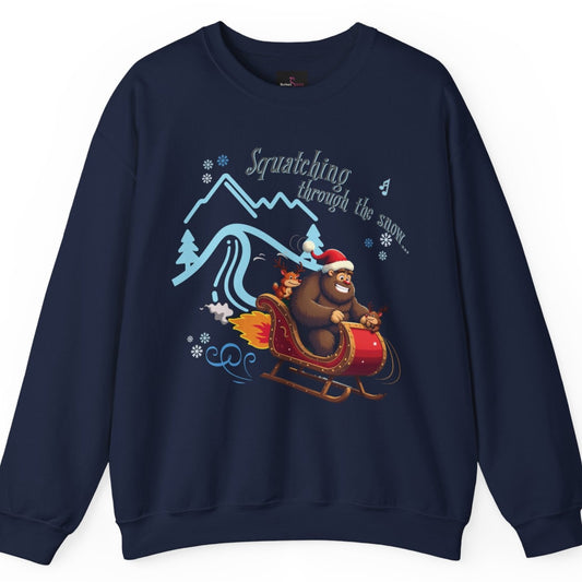 Squatching Through The Snow - Funny Sasquatch Bigfoot Christmas Sweatshirt - Unisex Heavy Blend™ Crewneck Sweatshirt