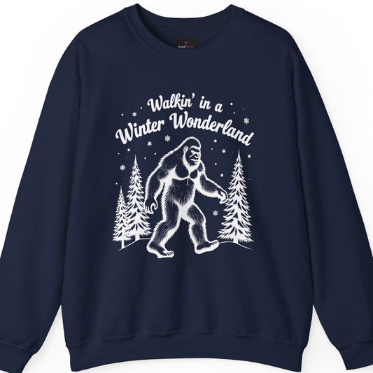 Walking In a Winter Wonderland - Funny Bigfoot  Sasquatch Christmas Sweatshirt - Unisex Heavy Blend™ Crewneck Sweatshirt