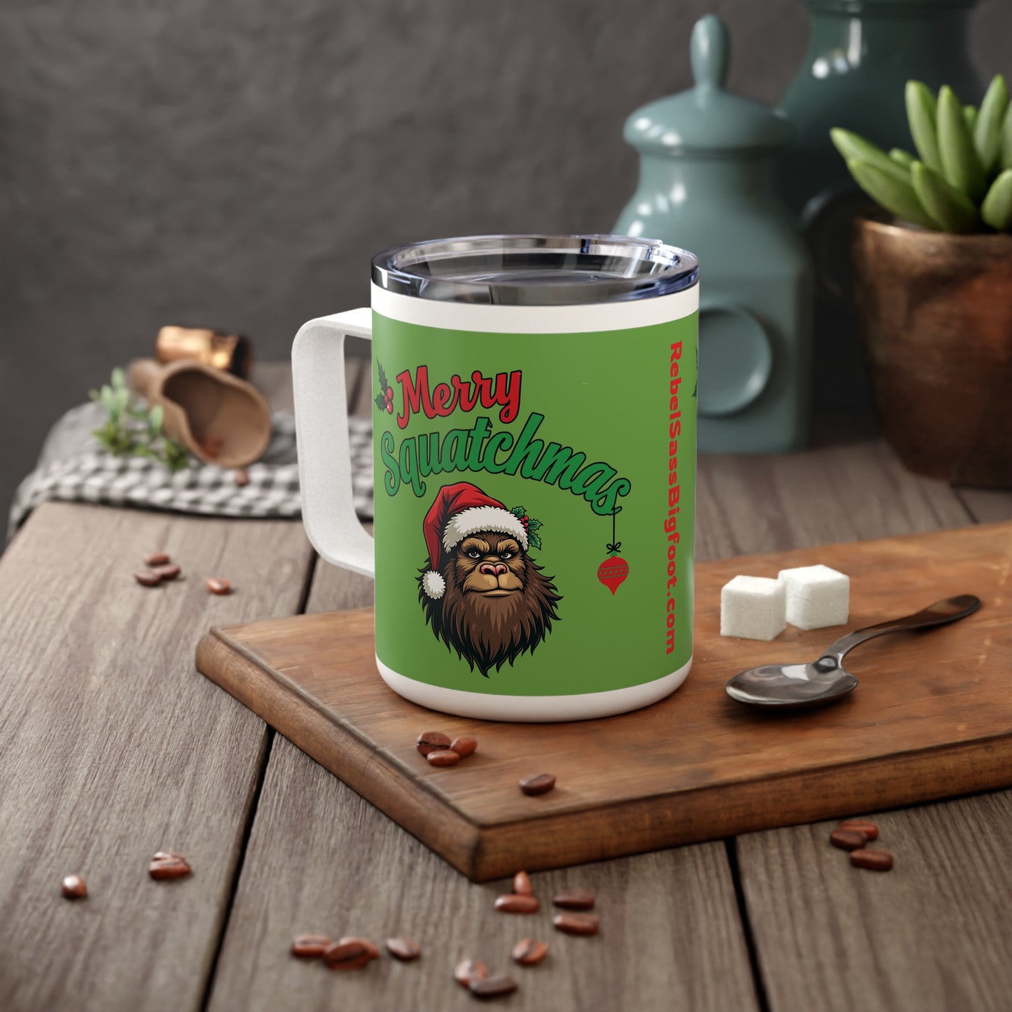 "Merry Squatchmas"-  Bigfoot Sasquatch Christmas- Insulated Coffee Mug, 10oz