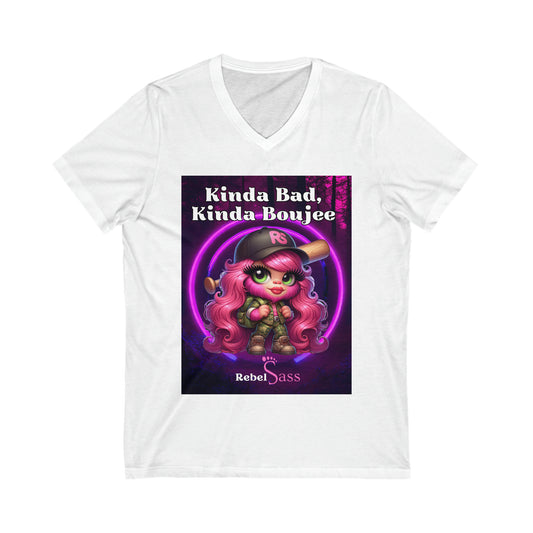 Kinda Bad, Kinda Boujee - Design - Unisex Jersey Short Sleeve V-Neck Tee