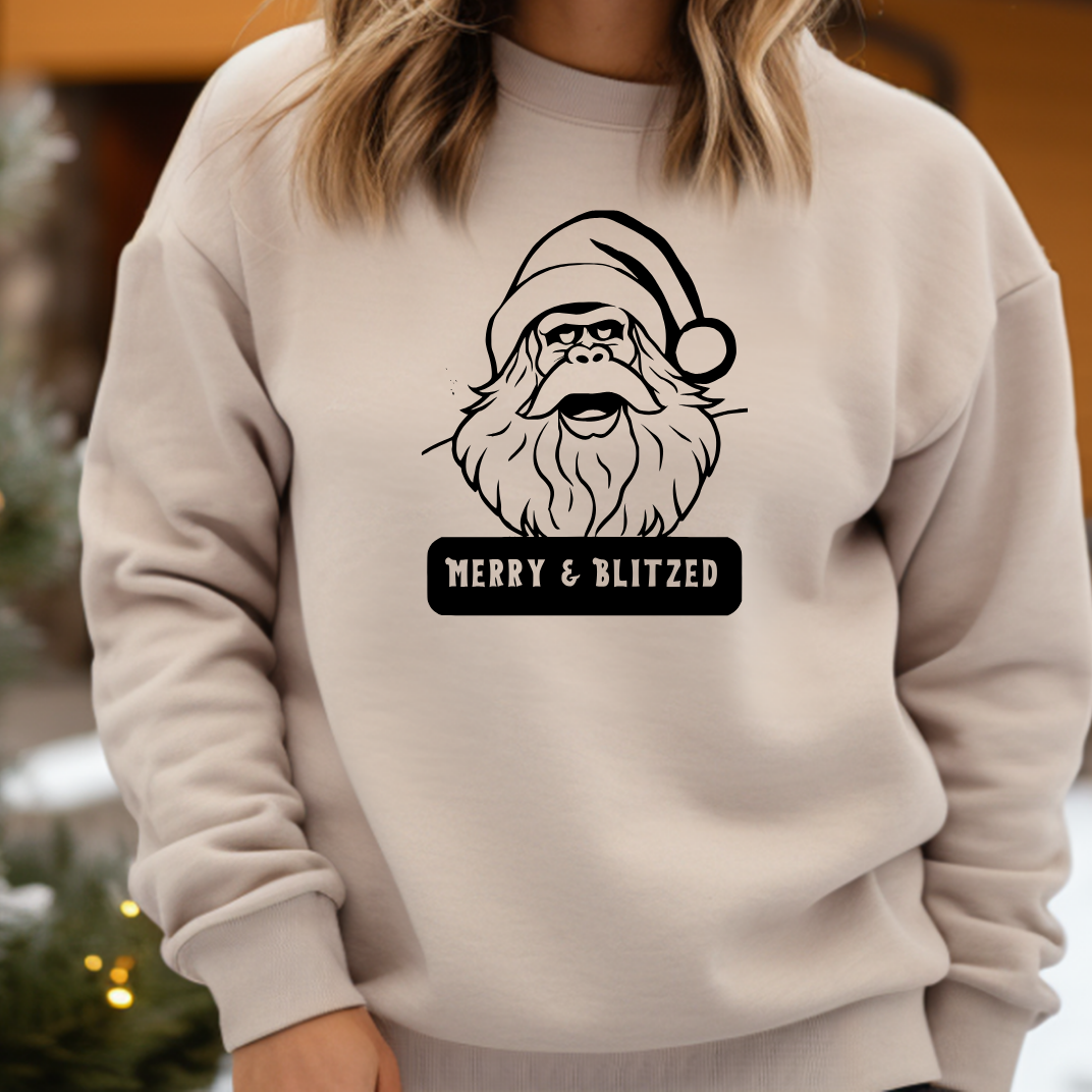 Merry and Blitzed - Funny Bigfoot Sasquatch Christmas Sweatshirt - Unisex Heavy Blend™ Crewneck Sweatshirt