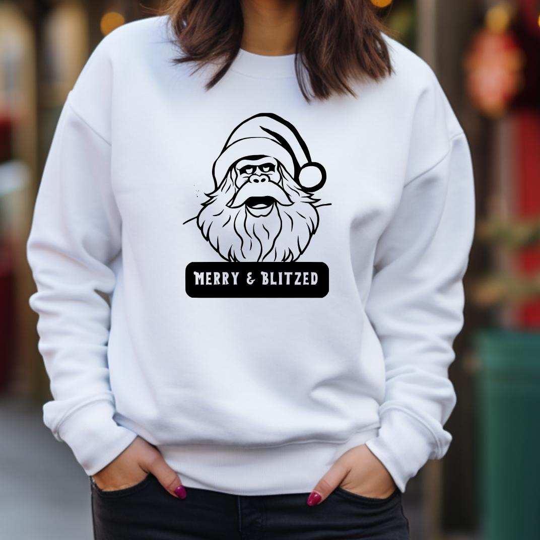 Merry and Blitzed - Funny Bigfoot Sasquatch Christmas Sweatshirt - Unisex Heavy Blend™ Crewneck Sweatshirt