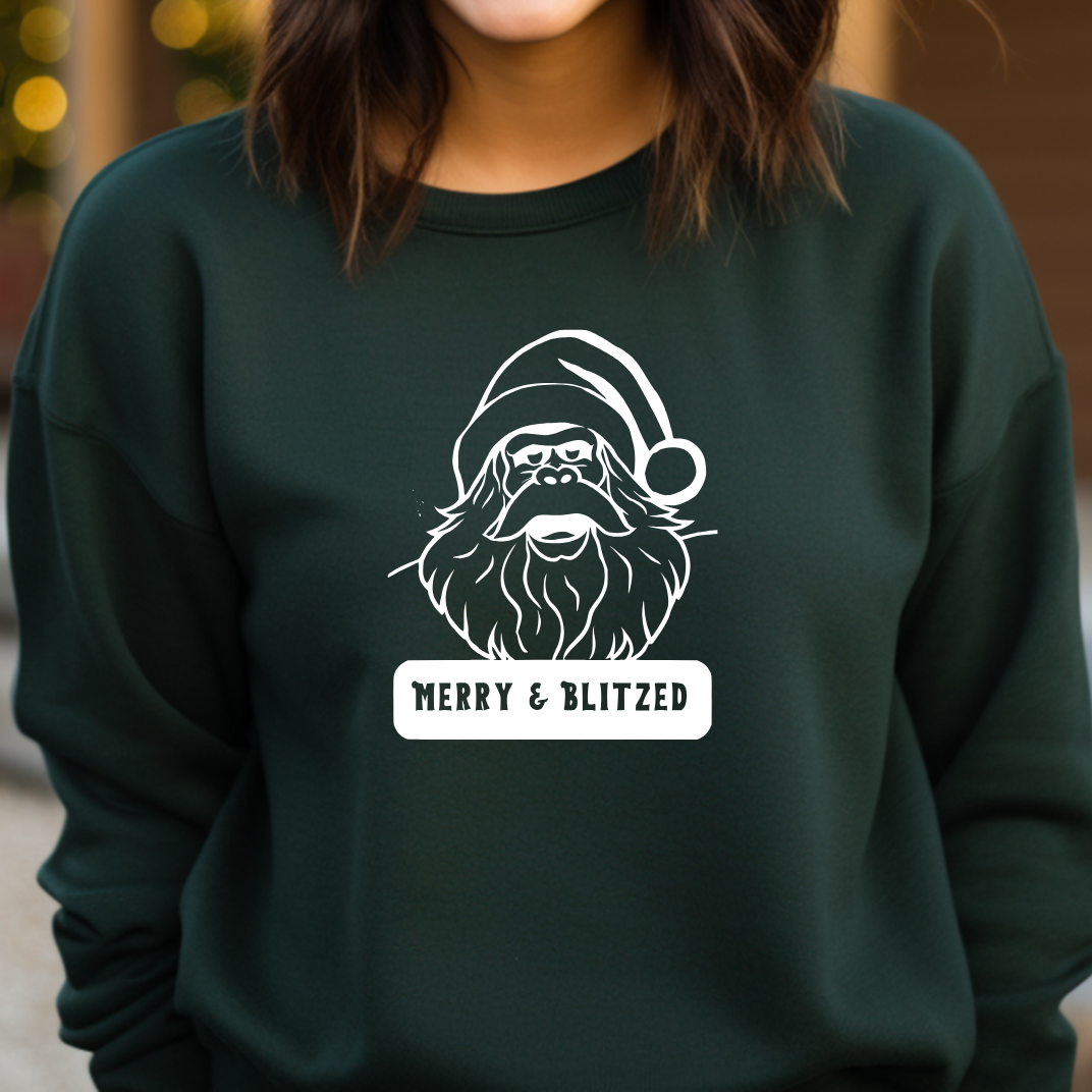 Merry and Blitzed - Funny Bigfoot Sasquatch Christmas Sweatshirt - Unisex Heavy Blend™ Crewneck Sweatshirt