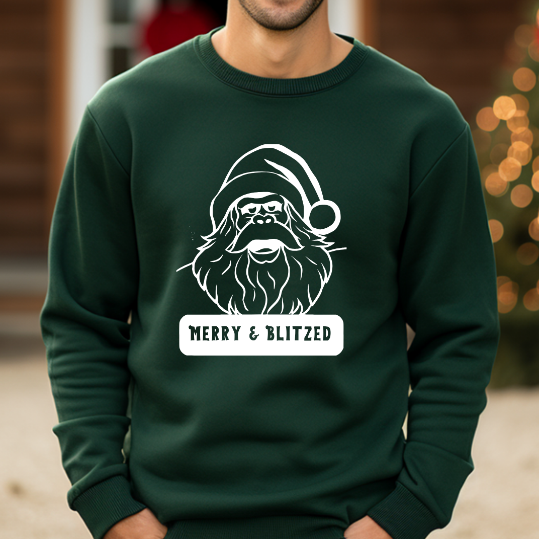 Merry and Blitzed - Funny Bigfoot Sasquatch Christmas Sweatshirt - Unisex Heavy Blend™ Crewneck Sweatshirt