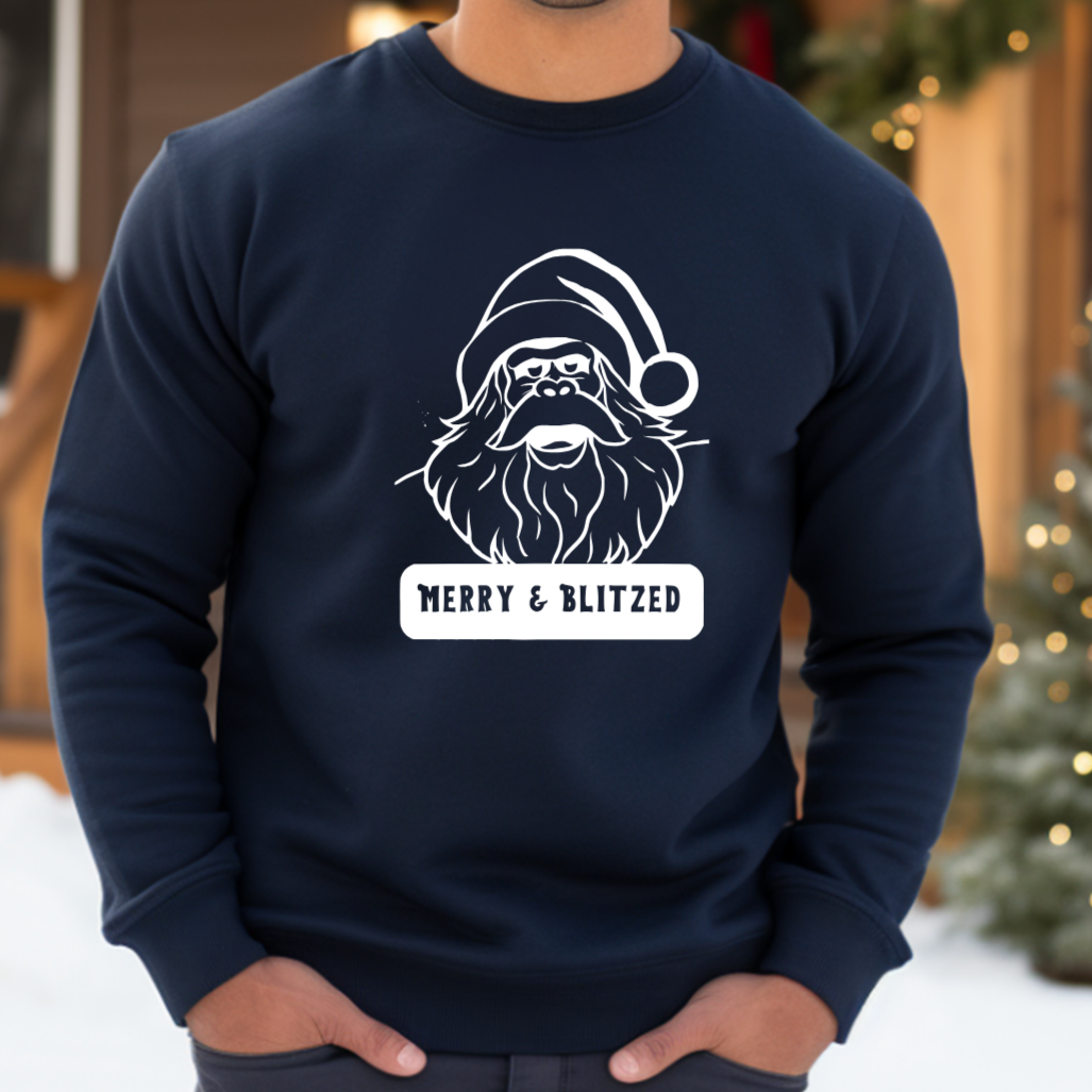 Merry and Blitzed - Funny Bigfoot Sasquatch Christmas Sweatshirt - Unisex Heavy Blend™ Crewneck Sweatshirt