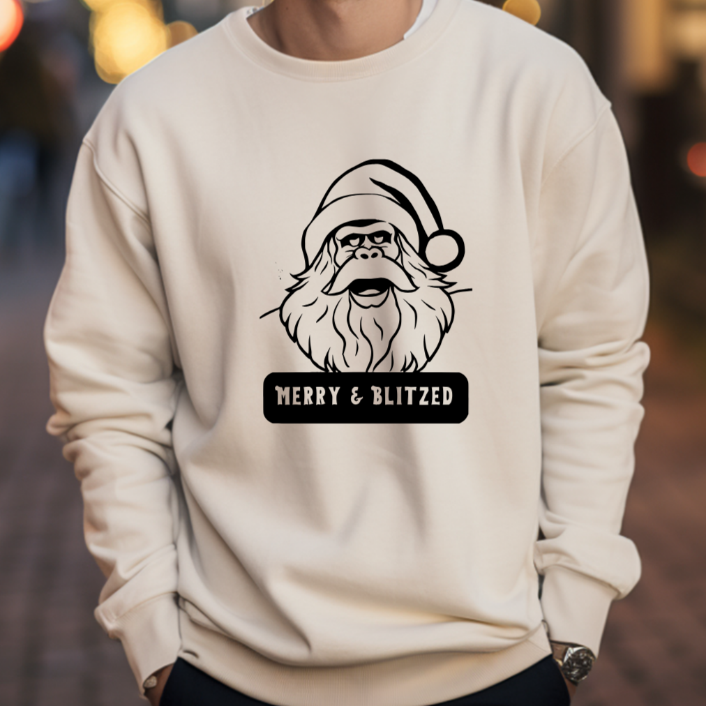 Merry and Blitzed - Funny Bigfoot Sasquatch Christmas Sweatshirt - Unisex Heavy Blend™ Crewneck Sweatshirt