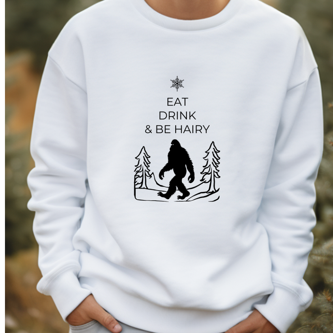 Eat Drink And Be Hairy- Funny Bigfoot Sasquatch Christmas Sweatshirt - Unisex Heavy Blend™ Crewneck Sweatshirt