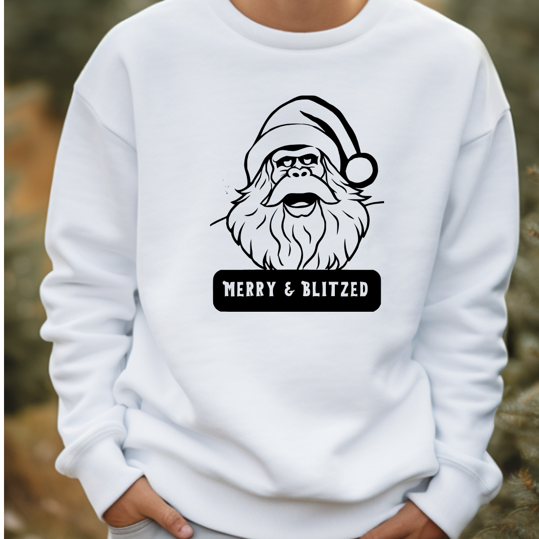 Merry and Blitzed - Funny Bigfoot Sasquatch Christmas Sweatshirt - Unisex Heavy Blend™ Crewneck Sweatshirt