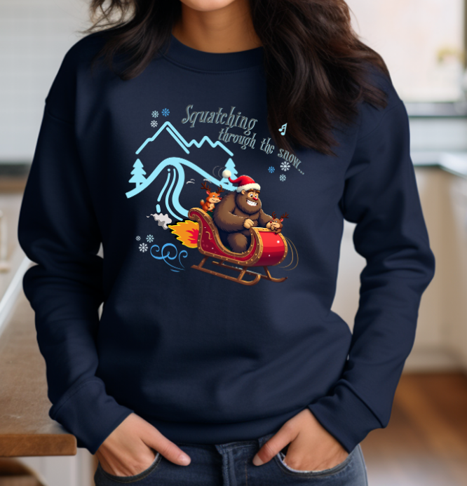 Squatching Through The Snow - Funny Sasquatch Bigfoot Christmas Sweatshirt - Unisex Heavy Blend™ Crewneck Sweatshirt