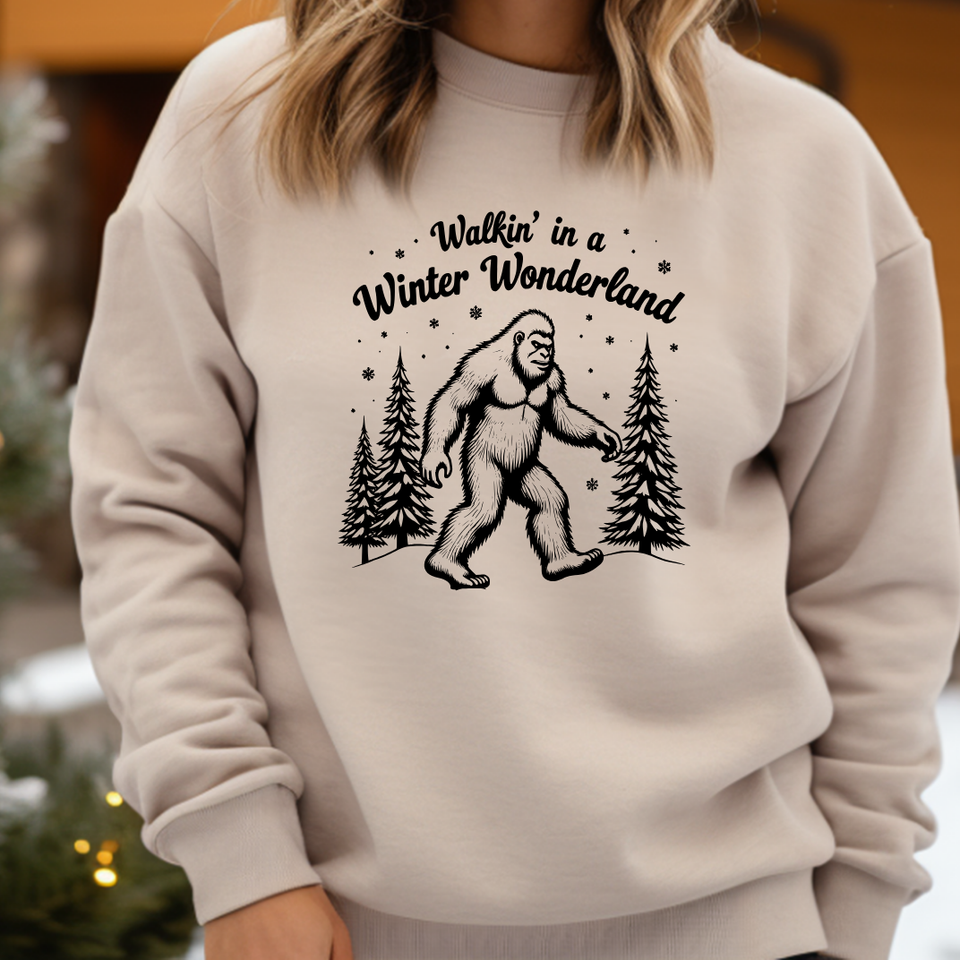 Walking In a Winter Wonderland - Funny Bigfoot  Sasquatch Christmas Sweatshirt - Unisex Heavy Blend™ Crewneck Sweatshirt