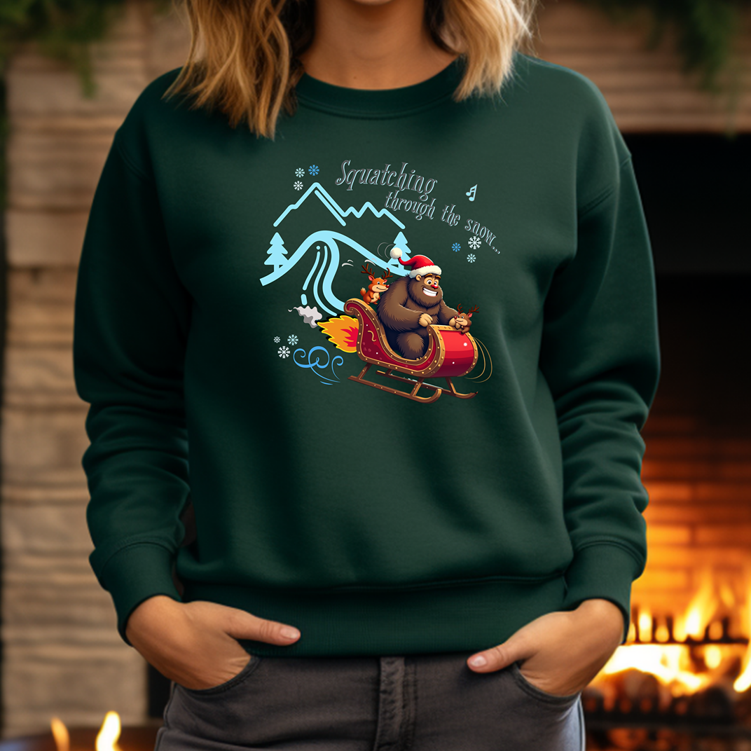 Squatching Through The Snow - Funny Sasquatch Bigfoot Christmas Sweatshirt - Unisex Heavy Blend™ Crewneck Sweatshirt