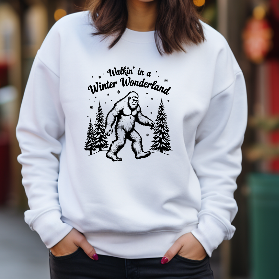 Walking In a Winter Wonderland - Funny Bigfoot  Sasquatch Christmas Sweatshirt - Unisex Heavy Blend™ Crewneck Sweatshirt