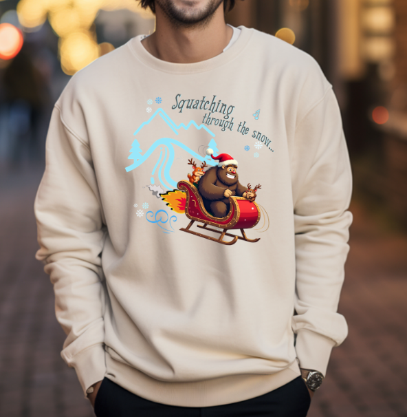 Squatching Through The Snow - Funny Sasquatch Bigfoot Christmas Sweatshirt - Unisex Heavy Blend™ Crewneck Sweatshirt