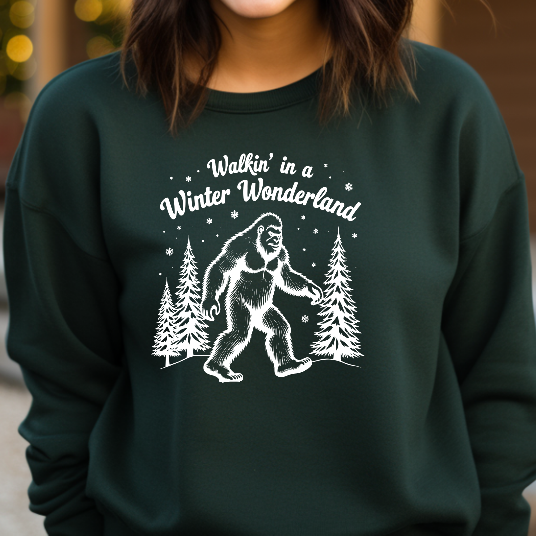 Walking In a Winter Wonderland - Funny Bigfoot  Sasquatch Christmas Sweatshirt - Unisex Heavy Blend™ Crewneck Sweatshirt