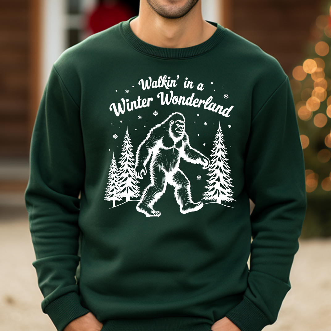 Walking In a Winter Wonderland - Funny Bigfoot  Sasquatch Christmas Sweatshirt - Unisex Heavy Blend™ Crewneck Sweatshirt