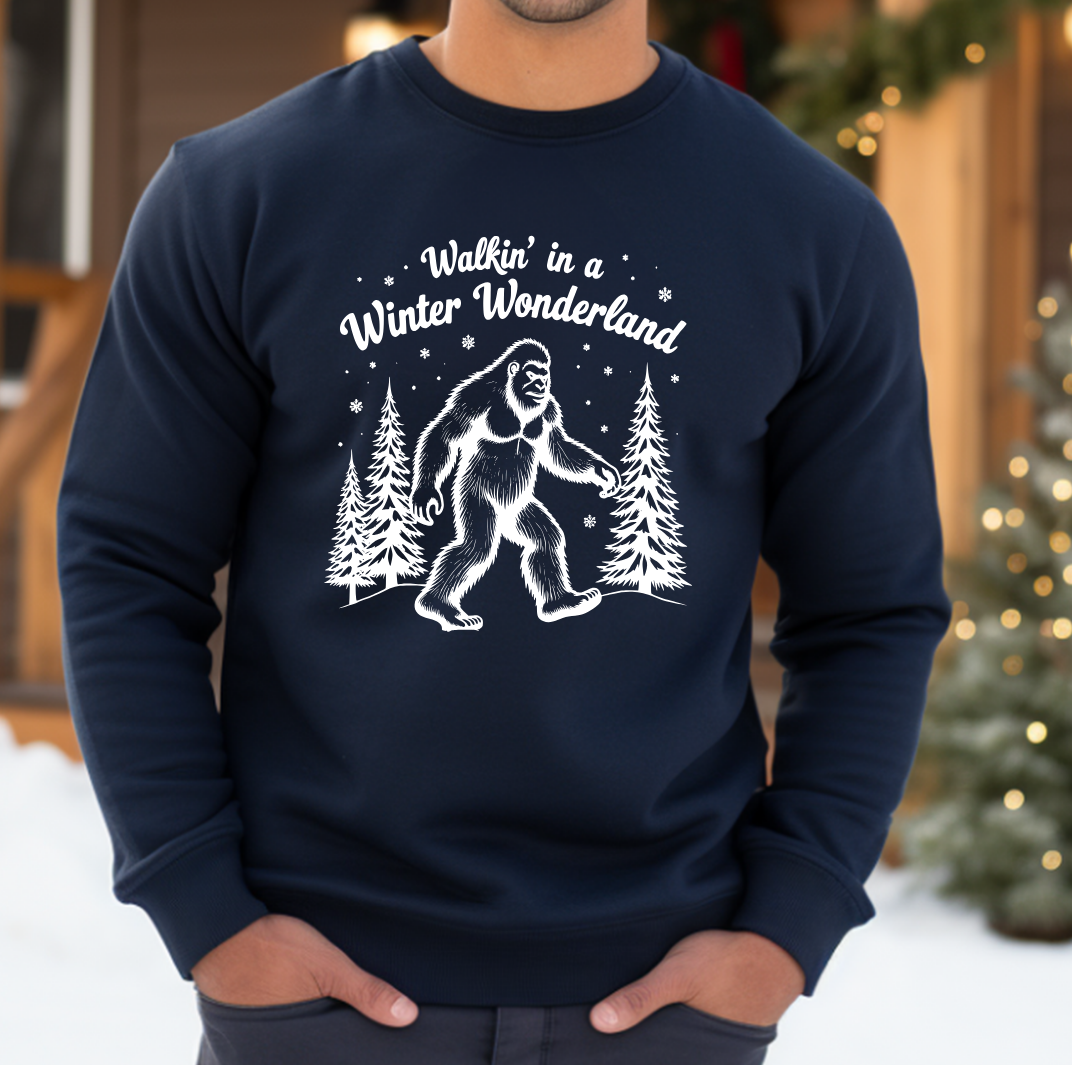 Walking In a Winter Wonderland - Funny Bigfoot  Sasquatch Christmas Sweatshirt - Unisex Heavy Blend™ Crewneck Sweatshirt