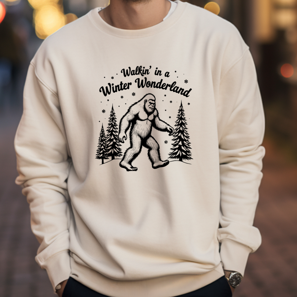 Walking In a Winter Wonderland - Funny Bigfoot  Sasquatch Christmas Sweatshirt - Unisex Heavy Blend™ Crewneck Sweatshirt