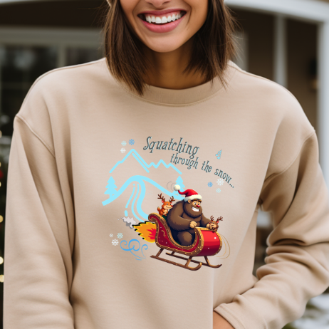 Squatching Through The Snow - Funny Sasquatch Bigfoot Christmas Sweatshirt - Unisex Heavy Blend™ Crewneck Sweatshirt