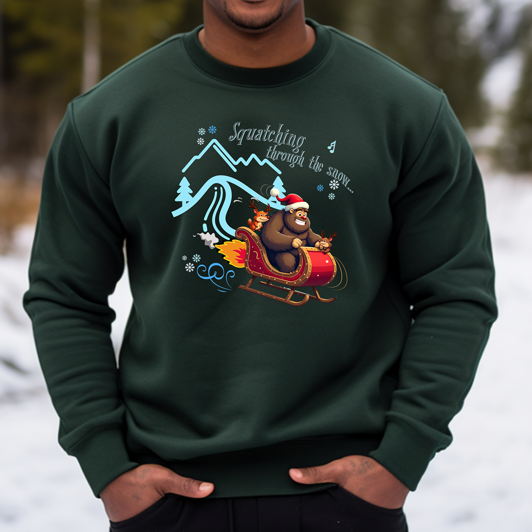 Squatching Through The Snow - Funny Sasquatch Bigfoot Christmas Sweatshirt - Unisex Heavy Blend™ Crewneck Sweatshirt