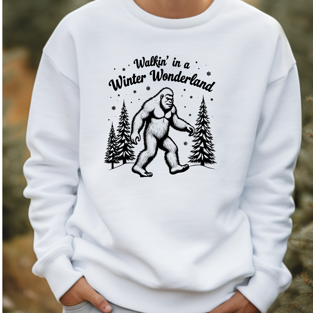 Walking In a Winter Wonderland - Funny Bigfoot  Sasquatch Christmas Sweatshirt - Unisex Heavy Blend™ Crewneck Sweatshirt