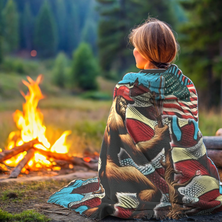 Our Land - Design -Bigfoot Patriot- Velveteen Plush Blanket